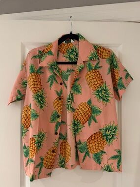 Tropical Pineapple Button-Up Shirt - Pink